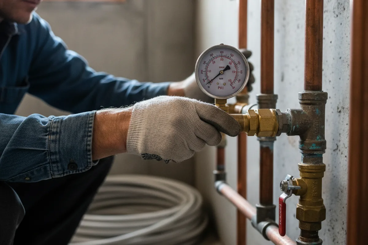 Pressure testing a repaired line during Water Line Repair in Hartley